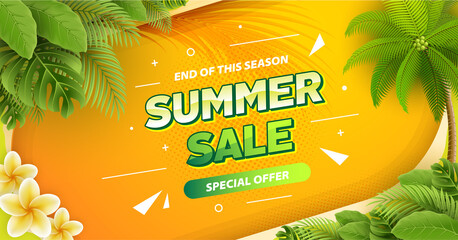Summer sale gradient banner with tropical leaves - 442841084