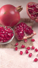 Fresh Pomegranate, rich in natural antioxidants. Concept of red fruits, vitamins and natural antioxidants to the skin for beauty.