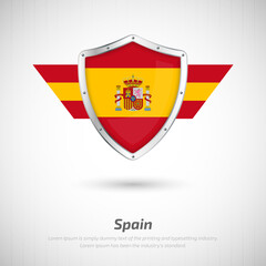 Elegant glossy shield for Spain country with happy national day greeting background