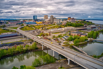 Aerial View of the downtown Anchorage, Alaska Skyline during Summer