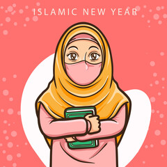 moslem girl greeting happy muharram islamic new year