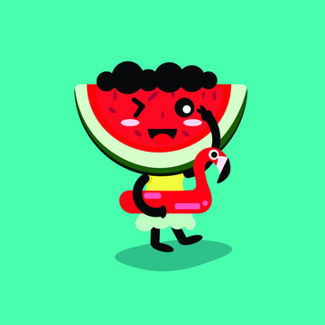 Watermelon funny cartoon vector design going swimming enjoying summer