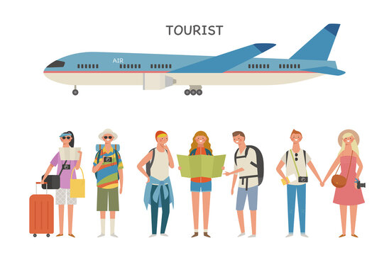 Tourist characters and airplanes.