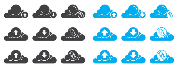 Set of flat vector icon the cloud upload and cloud downloading for apps or website