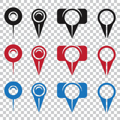 Set of flat vector icon a location point or map pins place marker on a transparent background