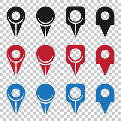 Set of flat vector icon a location point or map pins place marker on a transparent background