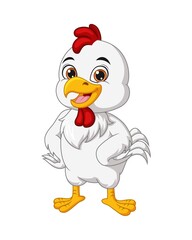 Cartoon happy chicken on white background