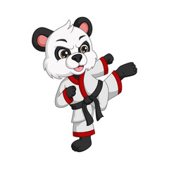 Cartoon cute panda practicing karate