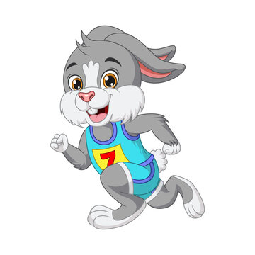 Happy cute little runner rabbit cartoon