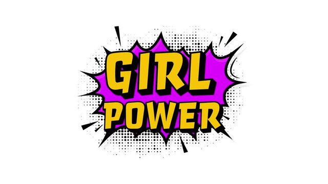 Girl power in vintage style. Cartoon style . Pop art. Motion graphics. Wow effect.