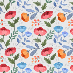 Colorful hand draw flowers seamless pattern for fabric textile wallpaper.