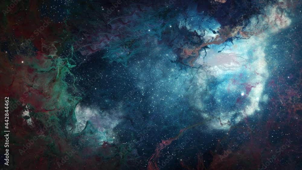 Wall mural nebula though light space with star glow in a seamless loop. this clip is a tube cloud nebula fly th