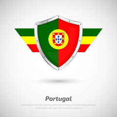 Elegant glossy shield for Portugal country with happy independence day greeting background