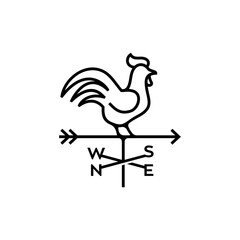 Wind vane Rooster line outline Abstract Retro Style Vector Sign, Emblem or Logo Template, Weathercock / weather vane vintage logo. Rooster with arrow logo - obrazy, fototapety, plakaty