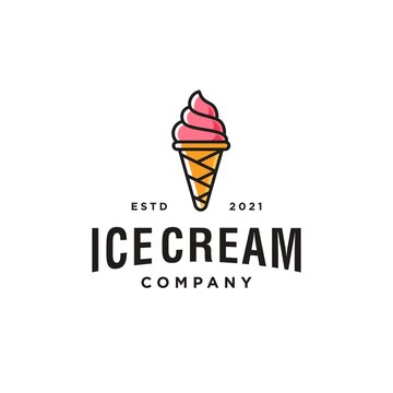 ice cream line art cartoon logo desgin vector Illustration in filled line style. cute ice cream scoop badge hipster logo icon in trendy cartoon line style 