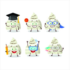 School student of vanilla ice cream scoops cartoon character with various expressions. Vector illustration