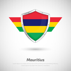 Elegant glossy shield for Mauritius country with happy independence day greeting background
