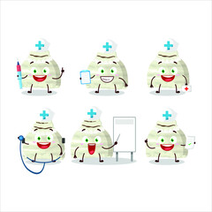 Doctor profession emoticon with vanilla ice cream scoops cartoon character. Vector illustration