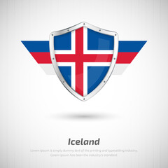 Fototapeta premium Elegant glossy shield for Iceland country with happy national day greeting background