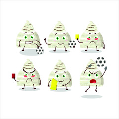 Vanilla ice cream scoops cartoon character working as a Football referee. Vector illustration