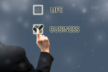 Balance between family life and business career concept. Businessman chooses personal life sacrificing professional activity. Difficulty in choosing.
