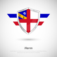 Fototapeta premium Elegant glossy shield for Herm country with happy liberation day greeting background