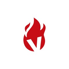 v letter fire flame logo vector icon illustration