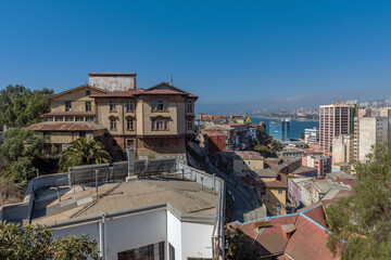 Panoramic view of the houses in the center of Valparaiso, Chile