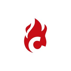 c letter fire flame logo vector icon illustration