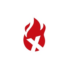x letter fire flame logo vector icon illustration