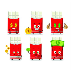 White chocolate bar cartoon character with cute emoticon bring money. Vector illustration
