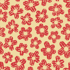 Fototapeta na wymiar Vector red flowers stripes yellow repeat pattern