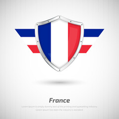 Elegant glossy shield for France country with happy bastille day greeting background