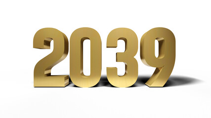 2039  golden bold letters isolated on white 3d-illustration
