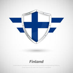 Fototapeta premium Elegant glossy shield for Finland country with happy independence day greeting background