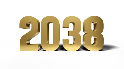 2038 golden bold letters isolated on white 3d-illustration