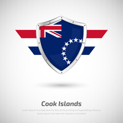 Elegant glossy shield for Cook Islands country with happy national day greeting background