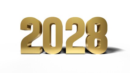 2028  golden bold letters isolated on white 3d-illustration