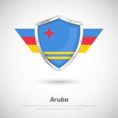 Elegant glossy shield for Aruba country with happy national day greeting background