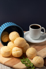 Brazilian cheese bread (pão de queijo) with black coffee.
