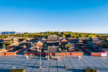 Aerial photography of early morning scenery of Beizi Temple, Xilinhot City, Xilin Gol, Inner Mongolia © Govan