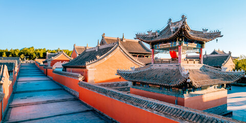 Aerial photography of early morning scenery of Beizi Temple, Xilinhot City, Xilin Gol, Inner Mongolia © Govan