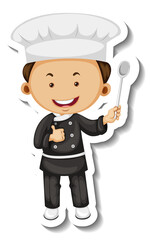 Sticker template with a chef boy cartoon character isolated