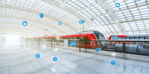 Big data concept of express train and city interconnection in Beijing Capital Airport, China