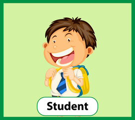 Educational English word card of student