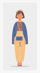 attractive businesswoman with handbag female cartoon character standing pose full length vertical