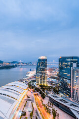 Fototapeta na wymiar Night view of Xiagu Wharf, Xiamen International Cruise Center, Fujian, China 