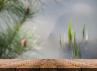 3D rendering, wooden top table on isolate blurred background