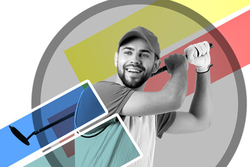 Toned portrait of male golfer on white background