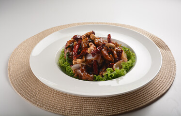 stir fried kong bao chicken with dried chilli dark sauce and cashew nut asian famous menu
